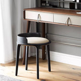 Modern Retro Ash Oak Wood Vanity Stool with Faux Leather Upholstery and Backrest – Round Bedroom Vanity Chair