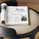 Modern Retro Ash Oak Wood Vanity Stool with Faux Leather Upholstery and Backrest – Round Bedroom Vanity Chair