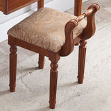 Contemporary Retro Vanity Stool with Backrest - Square Jacquard Wood Base, Microfiber Leather Upholstery for Bedroom