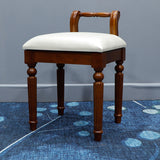 Contemporary Retro Vanity Stool with Backrest - Square Jacquard Wood Base, Microfiber Leather Upholstery for Bedroom