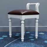Contemporary Retro Vanity Stool with Backrest - Square Jacquard Wood Base, Microfiber Leather Upholstery for Bedroom