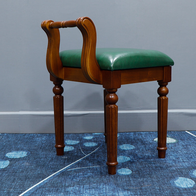 Contemporary Retro Vanity Stool with Backrest - Square Jacquard Wood Base, Microfiber Leather Upholstery for Bedroom