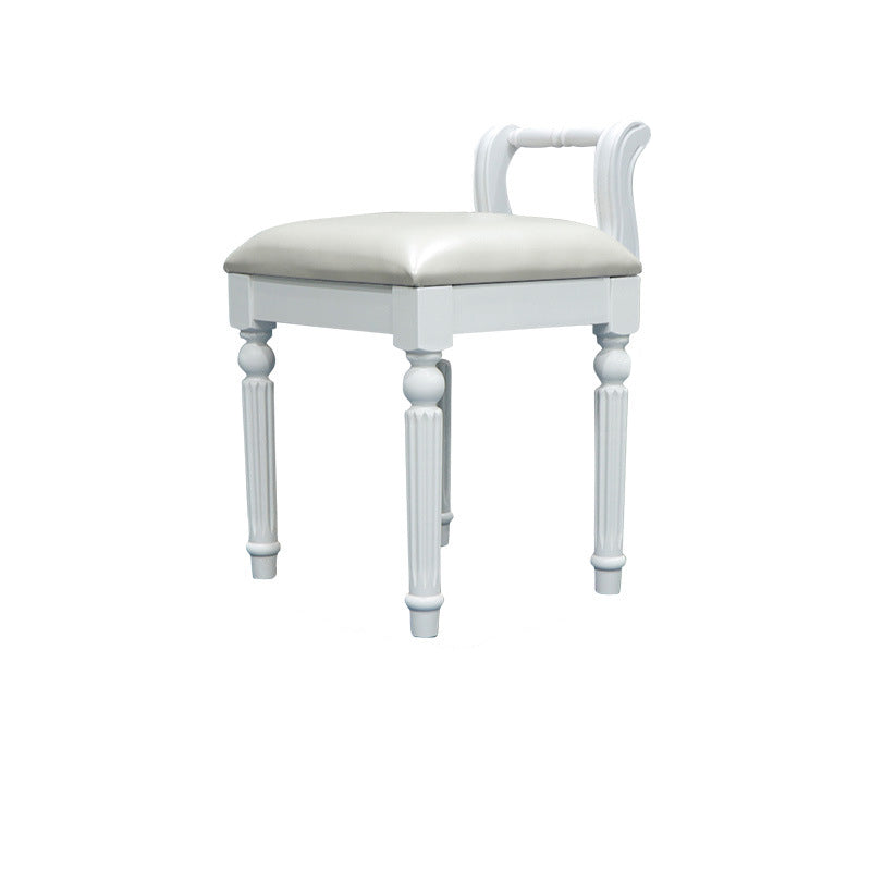 Contemporary Retro Vanity Stool with Backrest - Square Jacquard Wood Base, Microfiber Leather Upholstery for Bedroom
