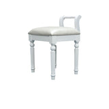 Contemporary Retro Vanity Stool with Backrest - Square Jacquard Wood Base, Microfiber Leather Upholstery for Bedroom