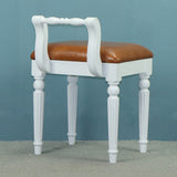 Contemporary Retro Vanity Stool with Backrest - Square Jacquard Wood Base, Microfiber Leather Upholstery for Bedroom