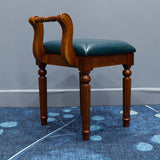 Contemporary Retro Vanity Stool with Backrest - Square Jacquard Wood Base, Microfiber Leather Upholstery for Bedroom