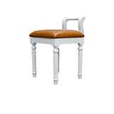 Contemporary Retro Vanity Stool with Backrest - Square Jacquard Wood Base, Microfiber Leather Upholstery for Bedroom