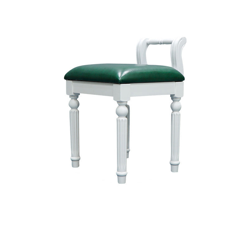 Contemporary Retro Vanity Stool with Backrest - Square Jacquard Wood Base, Microfiber Leather Upholstery for Bedroom