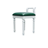 Contemporary Retro Vanity Stool with Backrest - Square Jacquard Wood Base, Microfiber Leather Upholstery for Bedroom