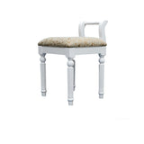Contemporary Retro Vanity Stool with Backrest - Square Jacquard Wood Base, Microfiber Leather Upholstery for Bedroom