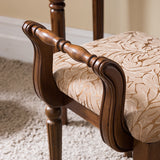 Contemporary Retro Vanity Stool with Backrest - Square Jacquard Wood Base, Microfiber Leather Upholstery for Bedroom