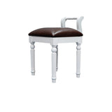 Contemporary Retro Vanity Stool with Backrest - Square Jacquard Wood Base, Microfiber Leather Upholstery for Bedroom