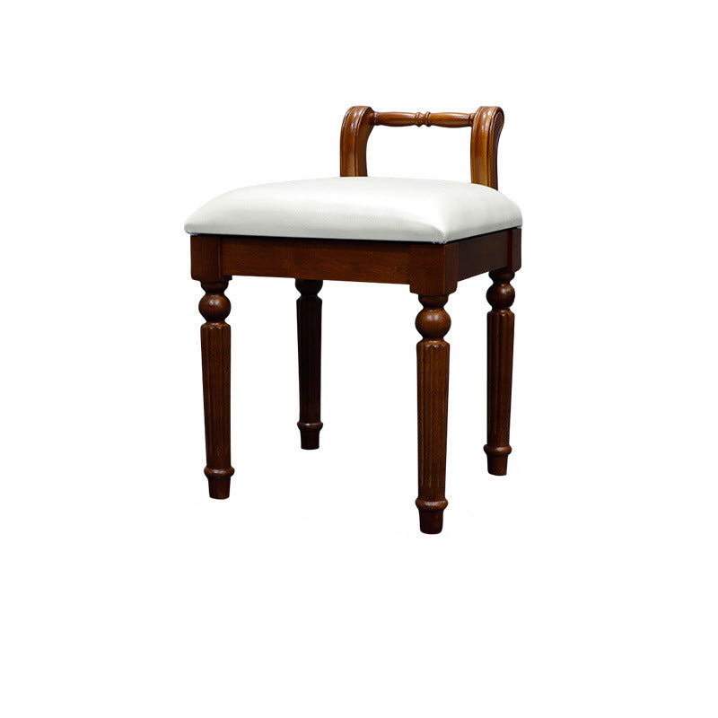 Contemporary Retro Vanity Stool with Backrest - Square Jacquard Wood Base, Microfiber Leather Upholstery for Bedroom