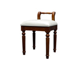 Contemporary Retro Vanity Stool with Backrest - Square Jacquard Wood Base, Microfiber Leather Upholstery for Bedroom