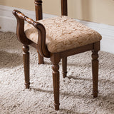 Contemporary Retro Vanity Stool with Backrest - Square Jacquard Wood Base, Microfiber Leather Upholstery for Bedroom