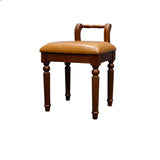 Contemporary Retro Vanity Stool with Backrest - Square Jacquard Wood Base, Microfiber Leather Upholstery for Bedroom