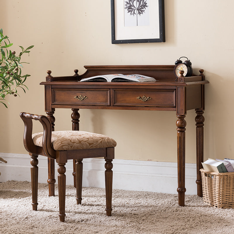 Contemporary Retro Vanity Stool with Backrest - Square Jacquard Wood Base, Microfiber Leather Upholstery for Bedroom