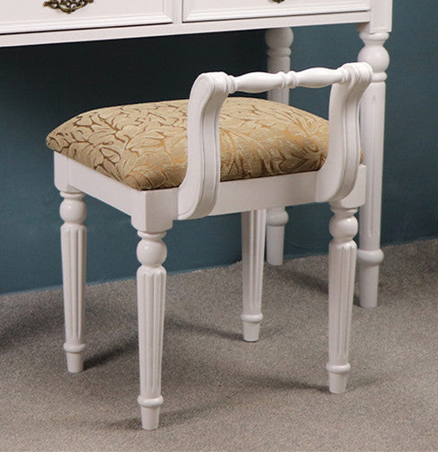 Contemporary Retro Vanity Stool with Backrest - Square Jacquard Wood Base, Microfiber Leather Upholstery for Bedroom