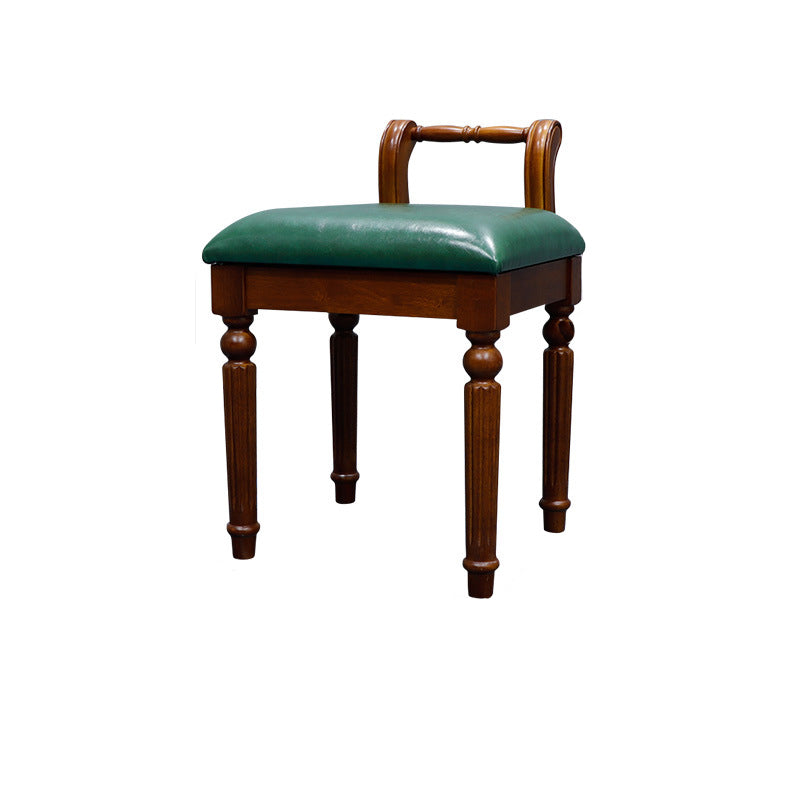 Contemporary Retro Vanity Stool with Backrest - Square Jacquard Wood Base, Microfiber Leather Upholstery for Bedroom