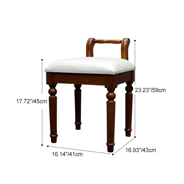 Contemporary Retro Vanity Stool with Backrest - Square Jacquard Wood Base, Microfiber Leather Upholstery for Bedroom