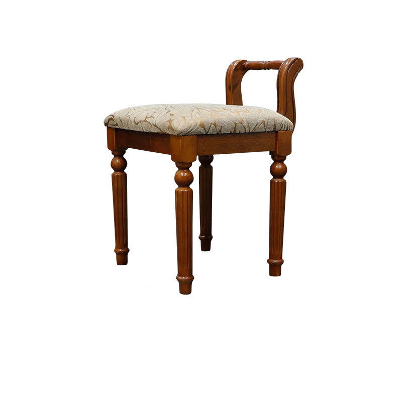 Contemporary Retro Vanity Stool with Backrest - Square Jacquard Wood Base, Microfiber Leather Upholstery for Bedroom