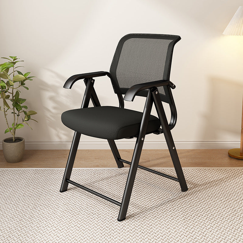 Modern Minimalist Foldable Mesh Desk Chair with Foam Cushioned Seat, Carbon Steel Square Frame, Backrest and Armrests – Ideal for Home, Office, or Study