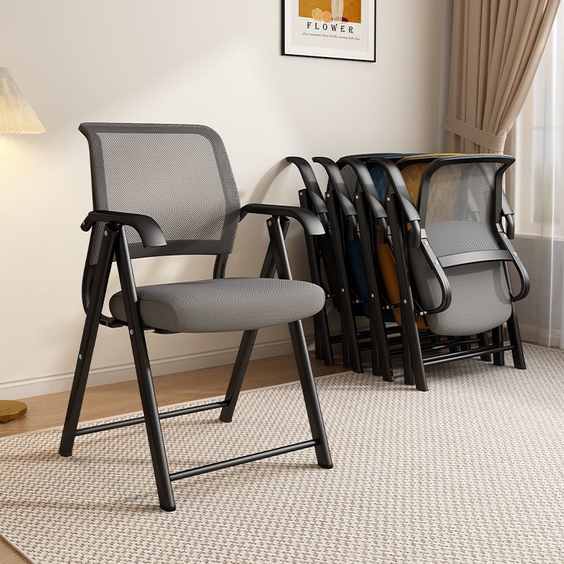 Modern Minimalist Foldable Mesh Desk Chair with Foam Cushioned Seat, Carbon Steel Square Frame, Backrest and Armrests – Ideal for Home, Office, or Study