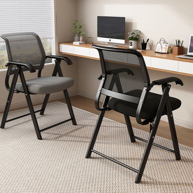 Modern Minimalist Foldable Mesh Desk Chair with Foam Cushioned Seat, Carbon Steel Square Frame, Backrest and Armrests – Ideal for Home, Office, or Study