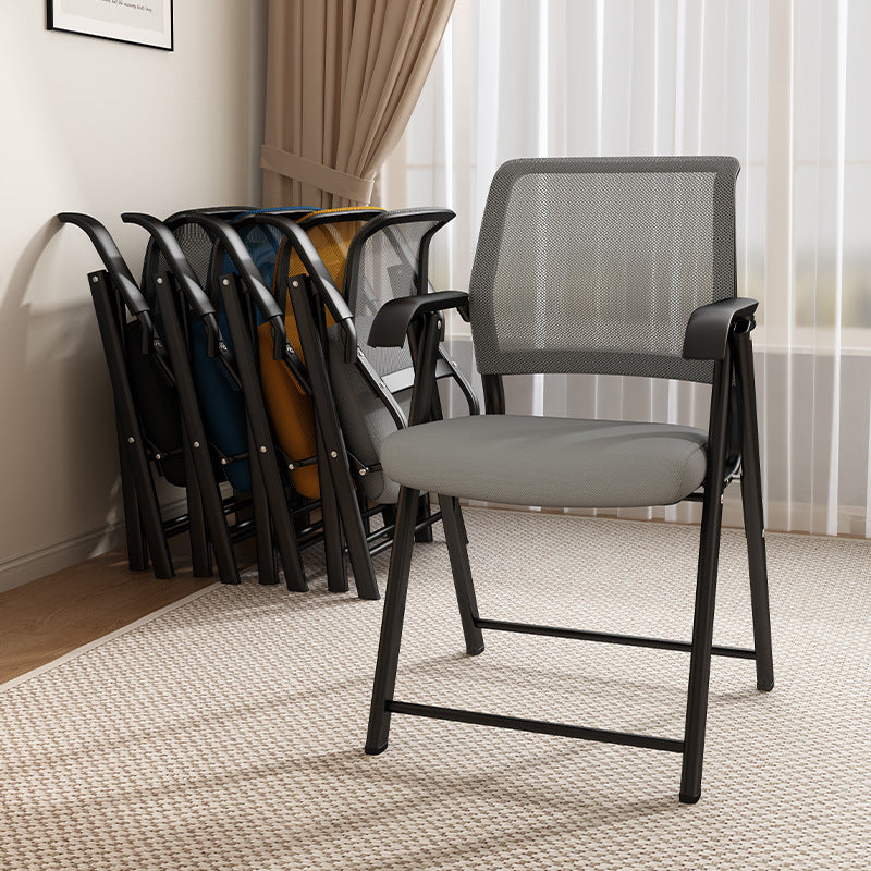Modern Minimalist Foldable Mesh Desk Chair with Foam Cushioned Seat, Carbon Steel Square Frame, Backrest and Armrests – Ideal for Home, Office, or Study