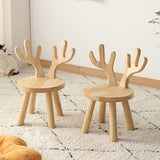 Modern Solid Wood Antler-Style Round Kids Stool with Backrest — Low-Height Seat for Living Room and Entryway