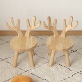 Modern Solid Wood Antler-Style Round Kids Stool with Backrest — Low-Height Seat for Living Room and Entryway