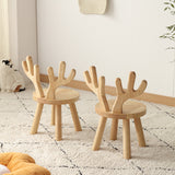 Modern Solid Wood Antler-Style Round Kids Stool with Backrest — Low-Height Seat for Living Room and Entryway