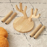 Modern Solid Wood Antler-Style Round Kids Stool with Backrest — Low-Height Seat for Living Room and Entryway