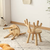 Modern Solid Wood Antler-Style Round Kids Stool with Backrest — Low-Height Seat for Living Room and Entryway