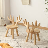 Modern Solid Wood Antler-Style Round Kids Stool with Backrest — Low-Height Seat for Living Room and Entryway