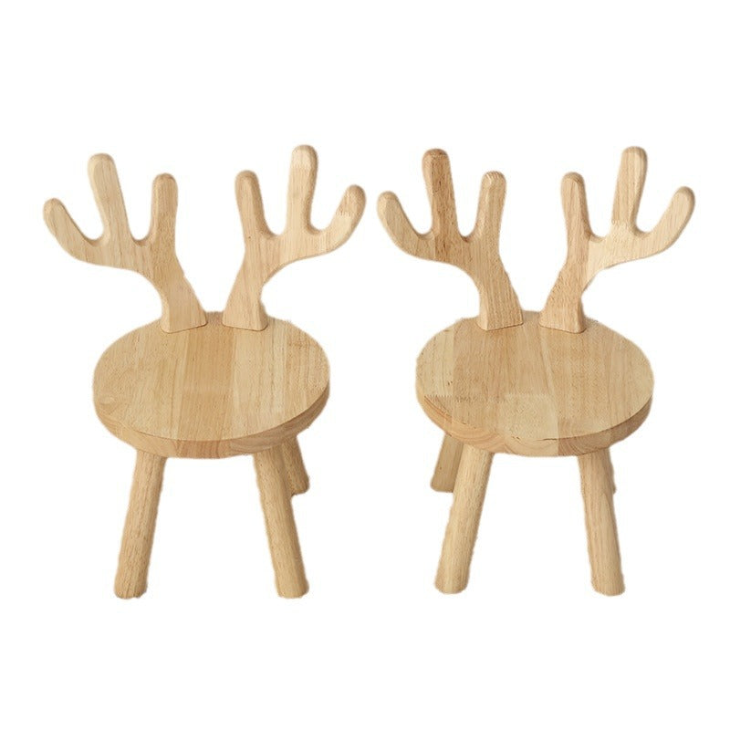 Modern Solid Wood Antler-Style Round Kids Stool with Backrest — Low-Height Seat for Living Room and Entryway