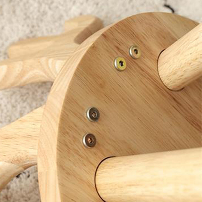 Modern Solid Wood Antler-Style Round Kids Stool with Backrest — Low-Height Seat for Living Room and Entryway