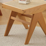 Traditional Japanese Rubber Wood & Rattan Rectangular V-Leg Bench with Handwoven Seat — Elegant Entryway & Living Room Accent