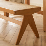 Traditional Japanese Rubber Wood & Rattan Rectangular V-Leg Bench with Handwoven Seat — Elegant Entryway & Living Room Accent