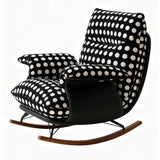 Modern Mid-Century Rocking Chair with Fabric and Faux Leather Upholstery, Iron Wood Frame, Polka Dot Pattern, Backrest and Armrests for Living Room