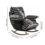 Modern Mid-Century Rocking Chair with Fabric and Faux Leather Upholstery, Iron Wood Frame, Polka Dot Pattern, Backrest and Armrests for Living Room