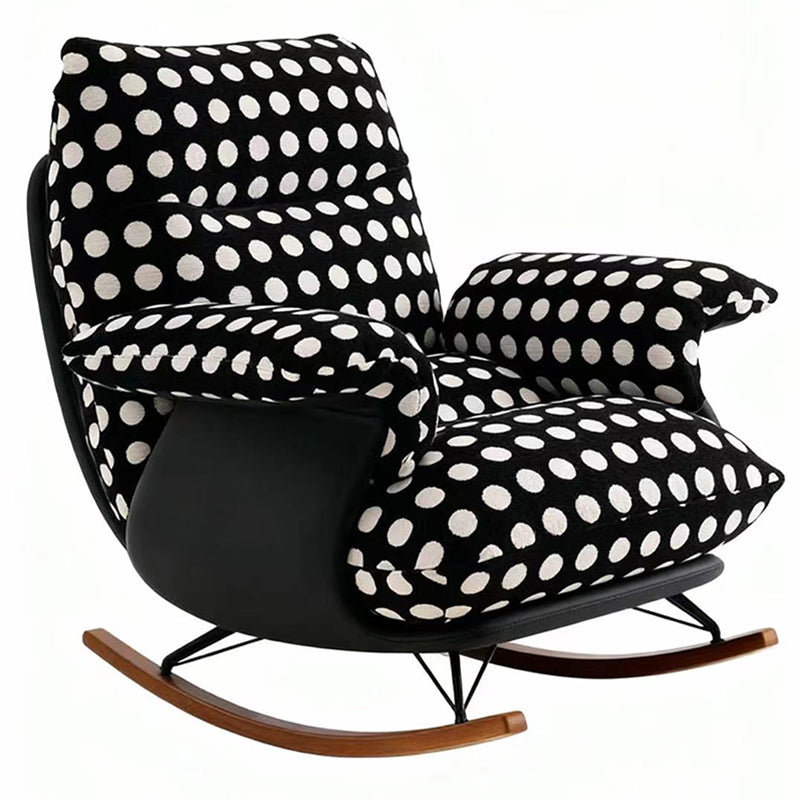 Modern Mid-Century Rocking Chair with Fabric and Faux Leather Upholstery, Iron Wood Frame, Polka Dot Pattern, Backrest and Armrests for Living Room