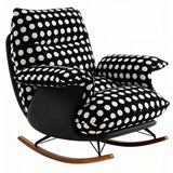 Modern Mid-Century Rocking Chair with Fabric and Faux Leather Upholstery, Iron Wood Frame, Polka Dot Pattern, Backrest and Armrests for Living Room