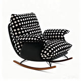 Modern Mid-Century Rocking Chair with Fabric and Faux Leather Upholstery, Iron Wood Frame, Polka Dot Pattern, Backrest and Armrests for Living Room