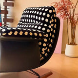 Modern Mid-Century Rocking Chair with Fabric and Faux Leather Upholstery, Iron Wood Frame, Polka Dot Pattern, Backrest and Armrests for Living Room