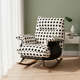 Modern Mid-Century Rocking Chair with Fabric and Faux Leather Upholstery, Iron Wood Frame, Polka Dot Pattern, Backrest and Armrests for Living Room