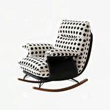 Modern Mid-Century Rocking Chair with Fabric and Faux Leather Upholstery, Iron Wood Frame, Polka Dot Pattern, Backrest and Armrests for Living Room