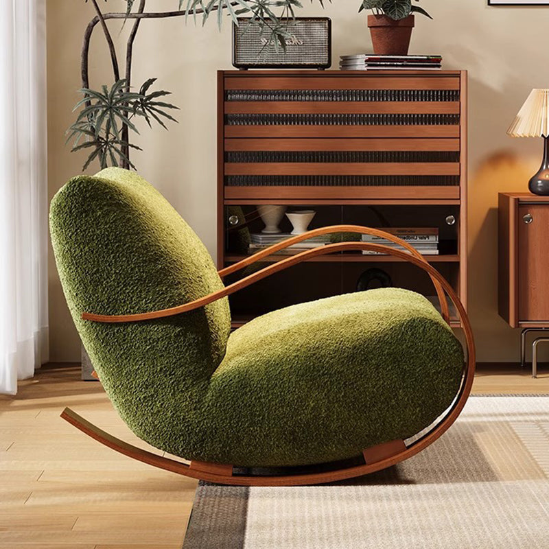 Contemporary Scandinavian Velvet Rocking Accent Chair with Curved Rectangular Backrest and Armrests - Carbon Steel Frame for Living Room
