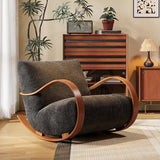 Contemporary Scandinavian Velvet Rocking Accent Chair with Curved Rectangular Backrest and Armrests - Carbon Steel Frame for Living Room