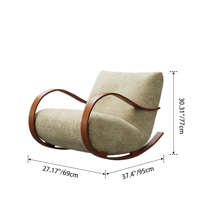 Contemporary Scandinavian Velvet Rocking Accent Chair with Curved Rectangular Backrest and Armrests - Carbon Steel Frame for Living Room